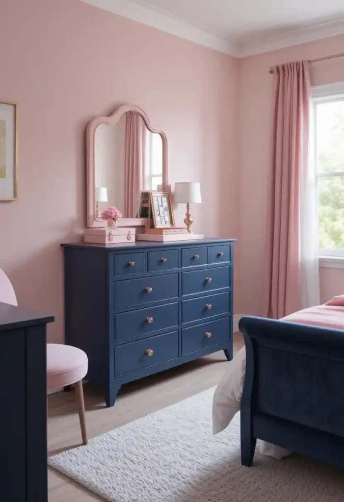 Navy Furniture with Pink Accents