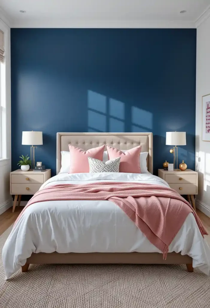 Bold Navy Accent Wall with Pink Pop