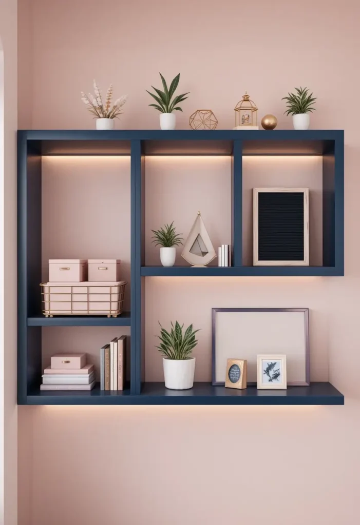 Built-in or Floating Shelves in Navy Blue