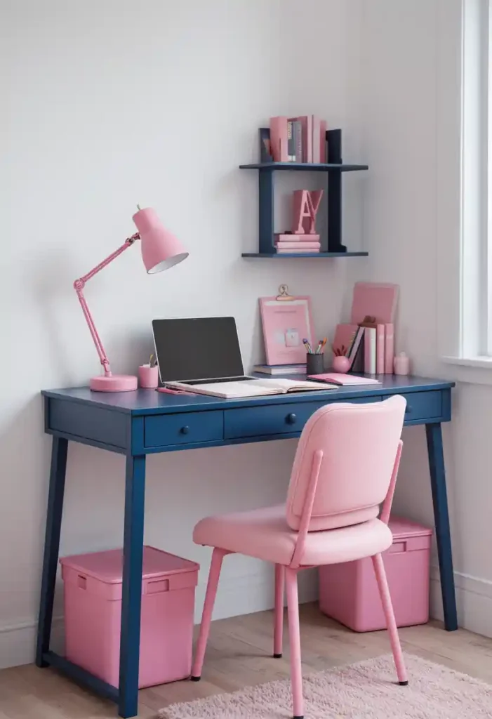 Navy Desk with Pink Accessories