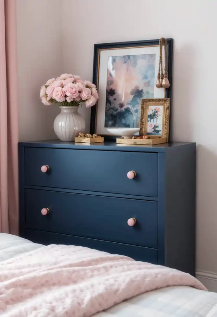 Navy Furniture with Pink Hardware