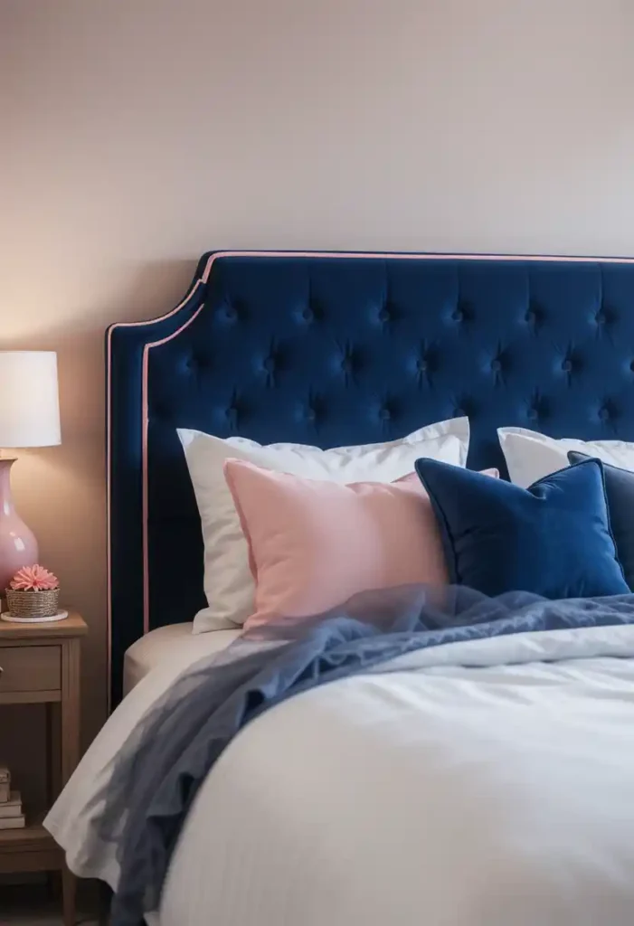 Navy Headboard with Pink Piping