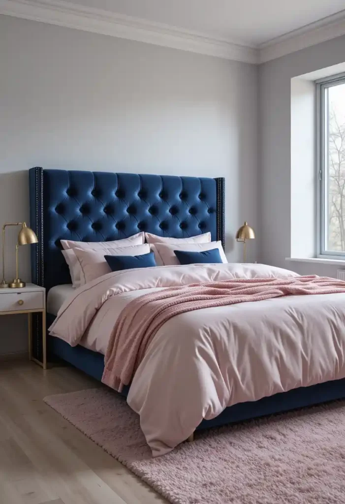 Navy Headboard with Pink Upholstery