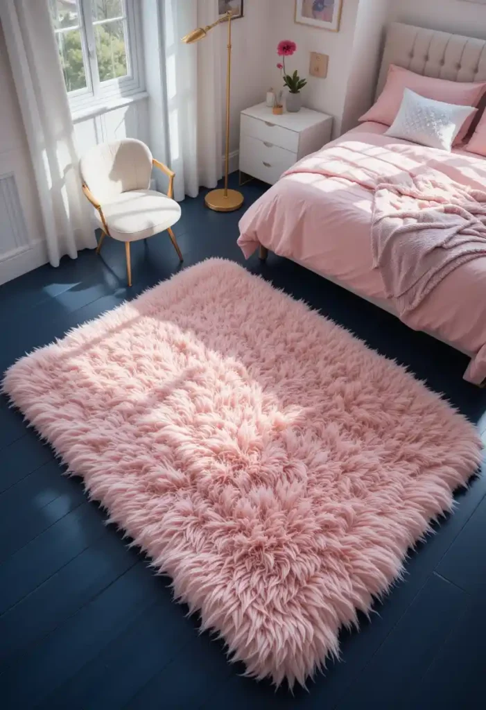 Pink Rug on Navy Floors