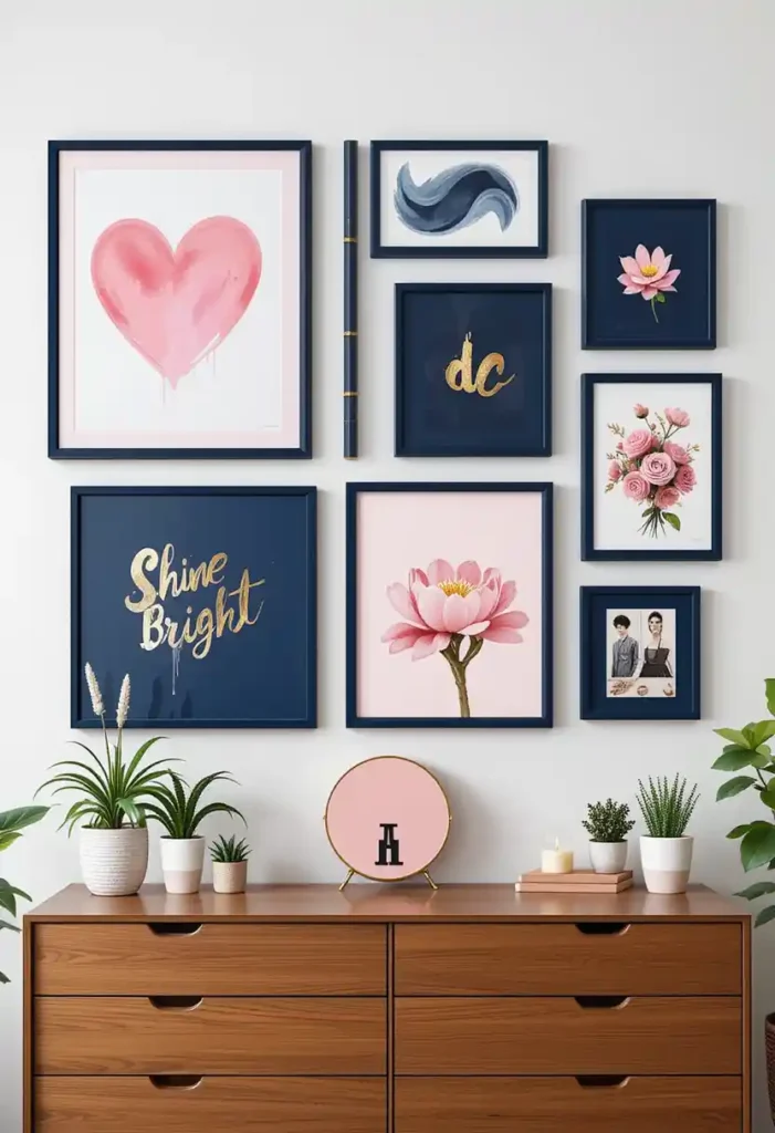 Pink and Navy Gallery Wall
