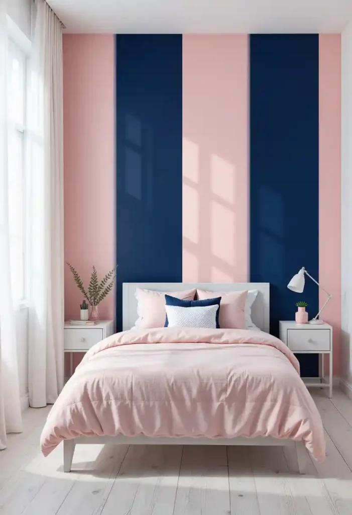 Pink and Navy Striped Wallpaper
