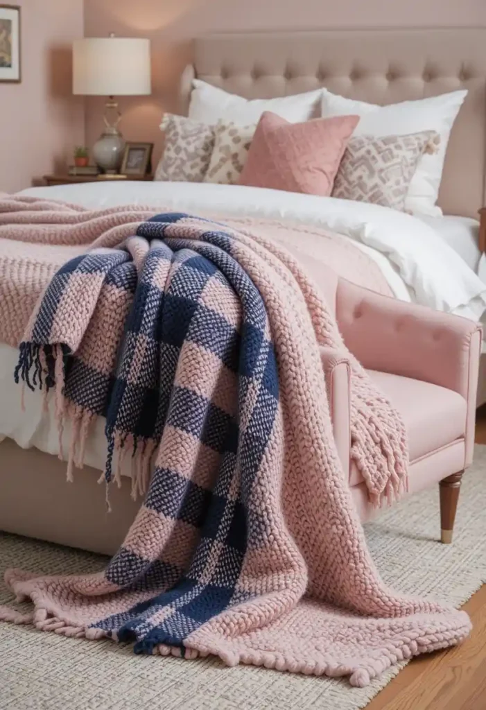 Pink and Navy Throw Blanket