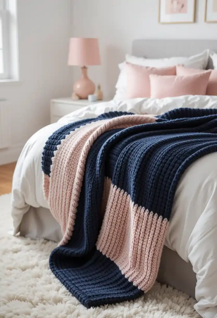 Pink and Navy Throw Blanket