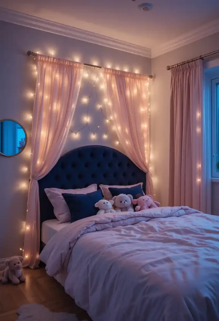 Twinkling Fairy Lights with Pink and Navy Accents