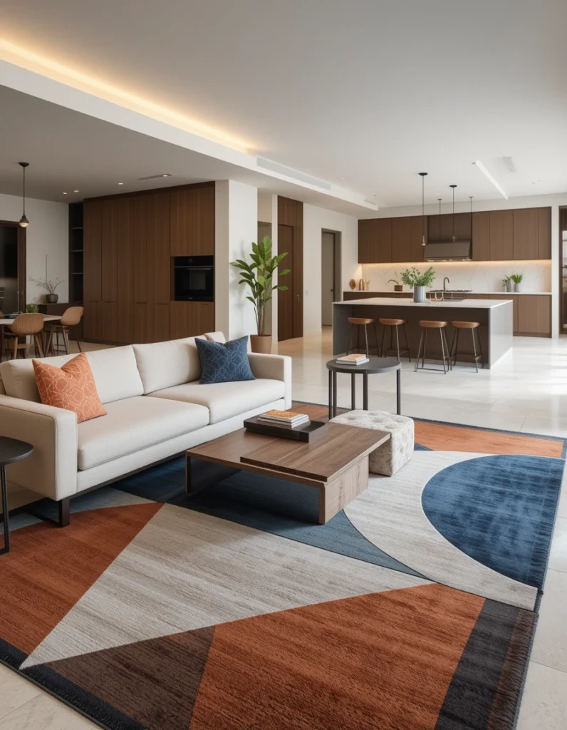 2. Use a Statement Rug to Define the Living Room