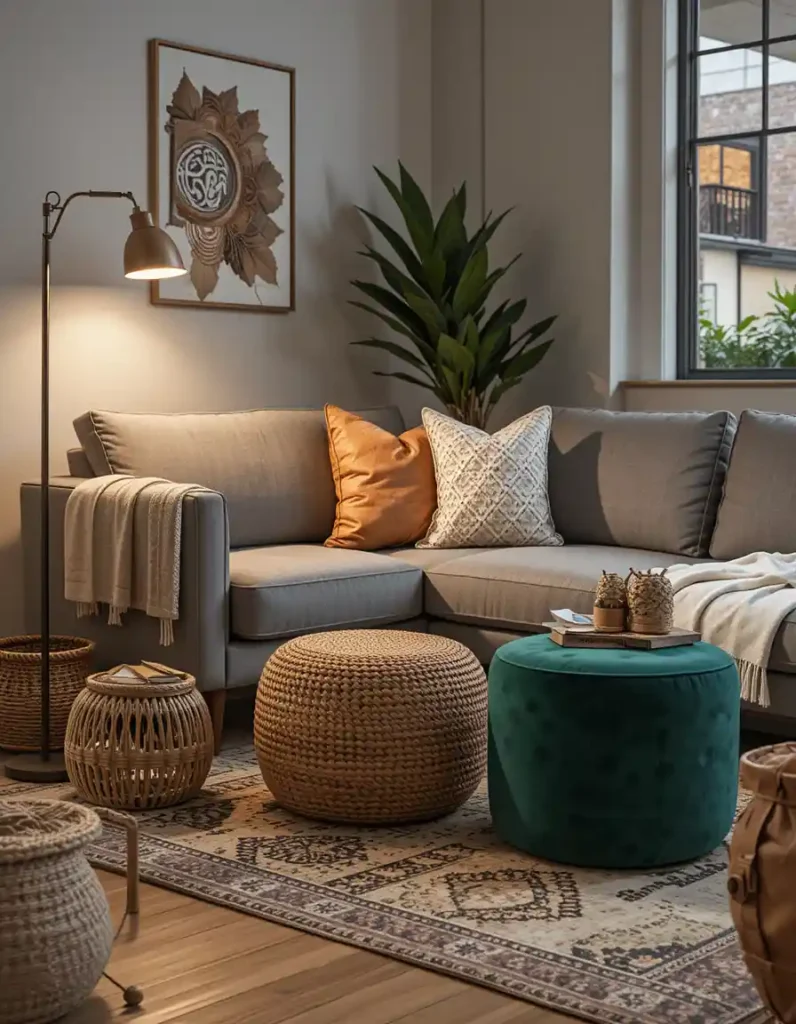 Accent Chairs or Ottomans with Color and Texture