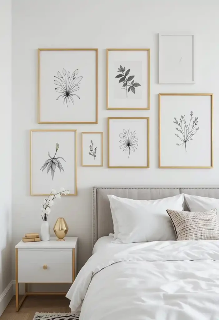 Add Gold Picture Frames with Minimalist Art