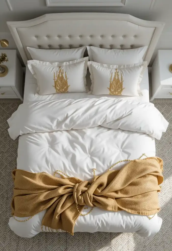 All-White Bedding with Gold Accents