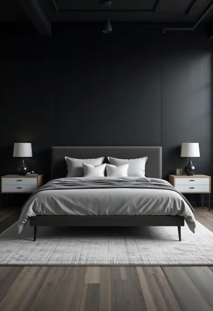 Black Accent Wall Behind the Bed