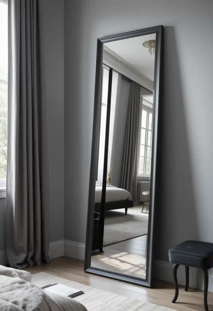 Black Floor Mirror with Grey Frame