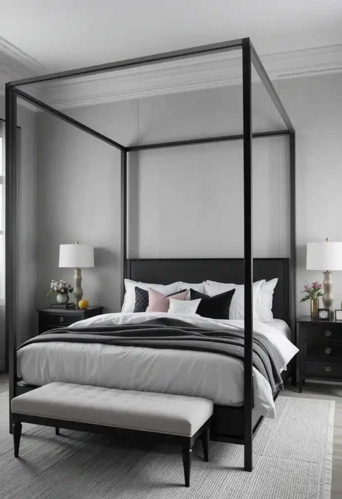 Black Framed Canopy Bed for Bold Elegance