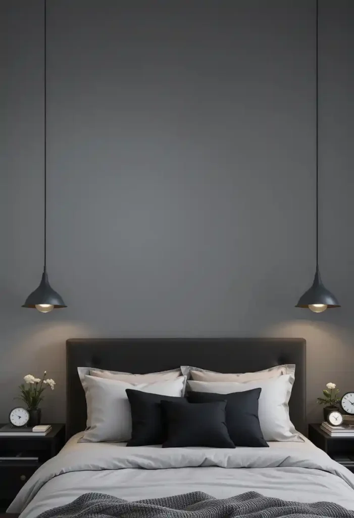 Black Pendant Lights with Grey Lampshades