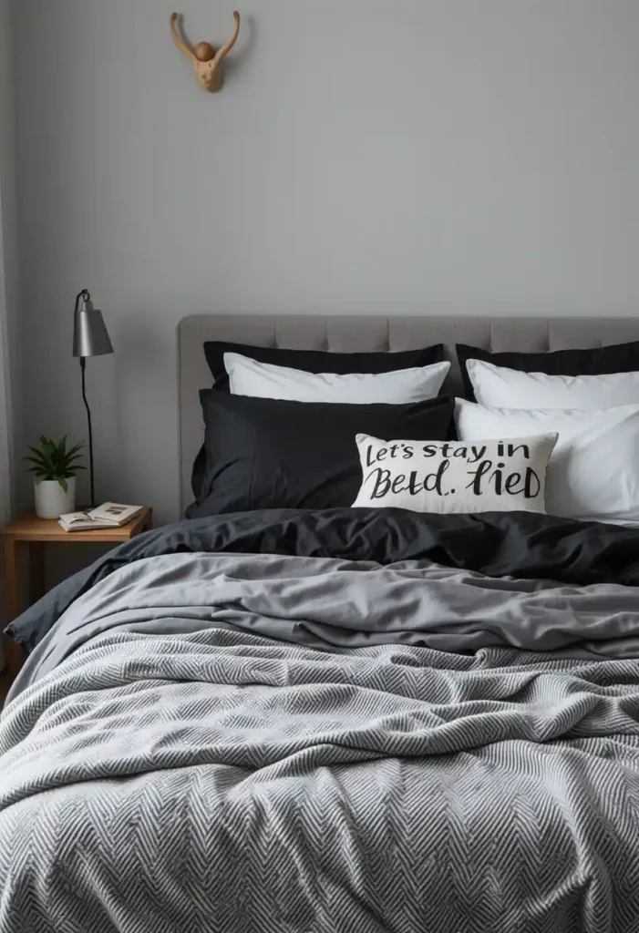 Black and Grey Bedding with a Pop of Personality

