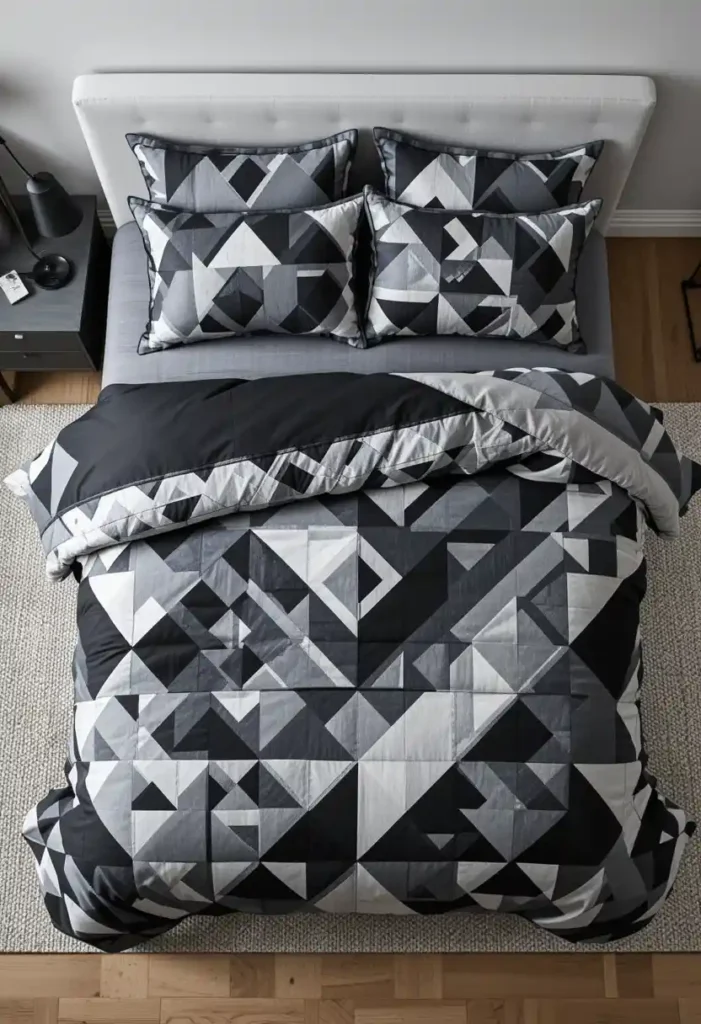Black and Grey Geometric Bedding for Pattern Lovers