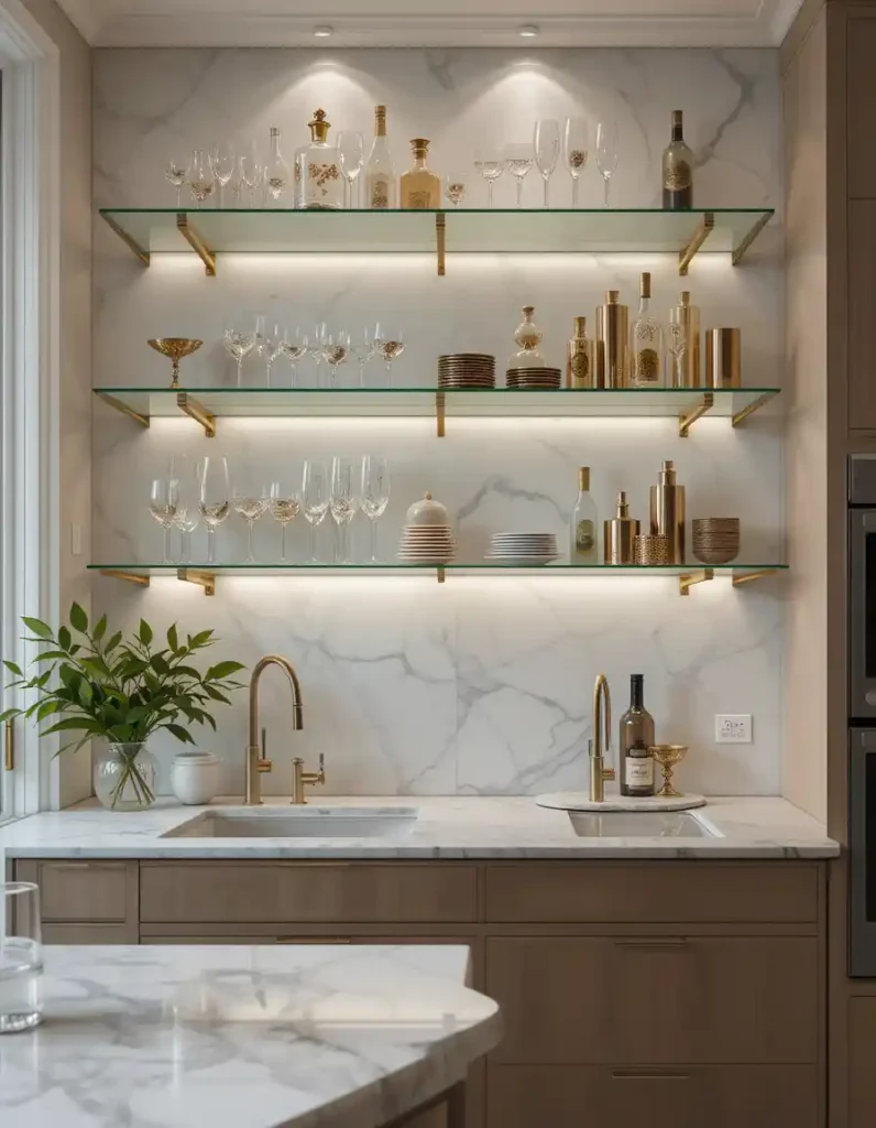 Glass + Brass Floating Shelves
