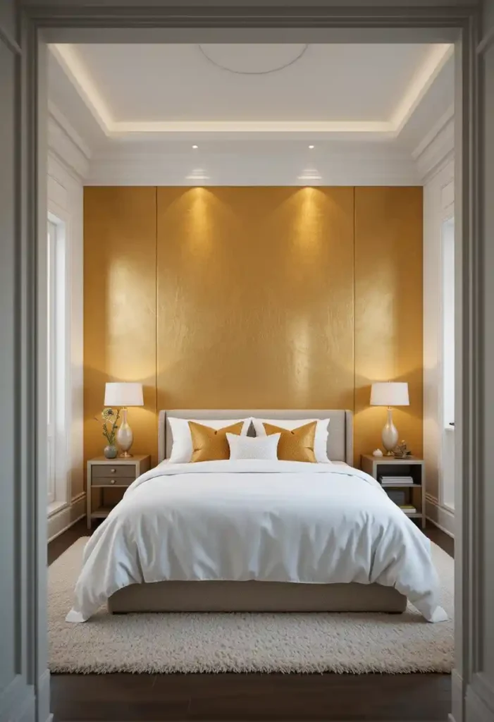 Gold Accent Wall with White Trim