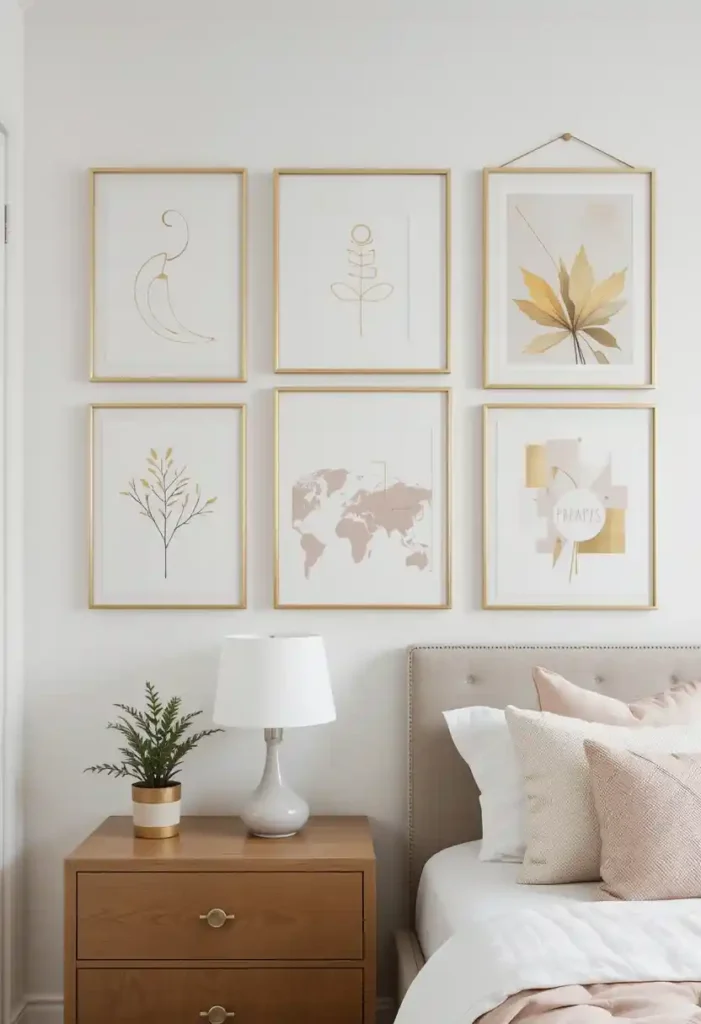 Gold Framed Art on White Walls
