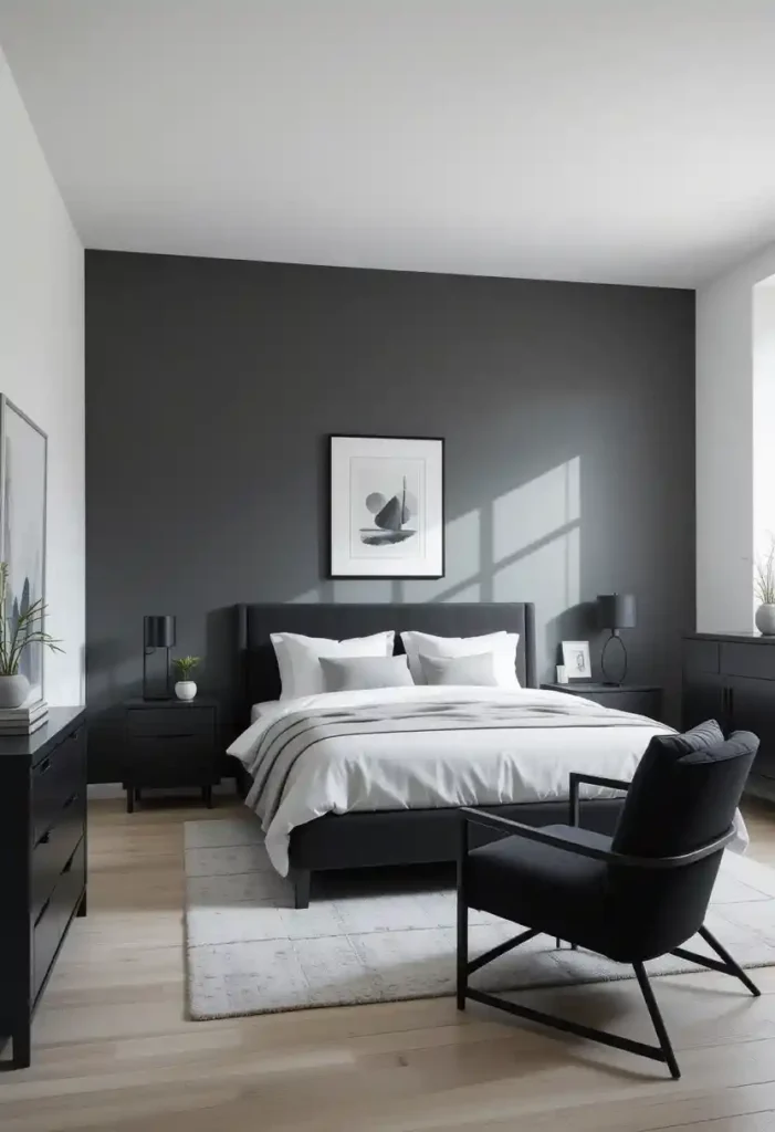 Grey Accent Wall with Black Furniture