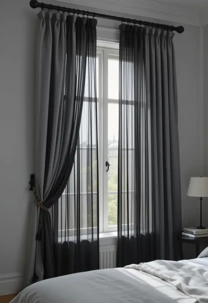 Grey Curtains + Sheer Black Layers