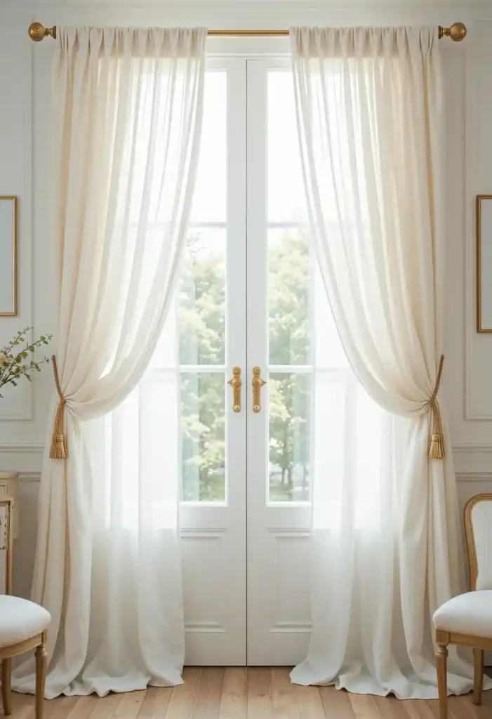 Layer White Curtains with Gold Tiebacks