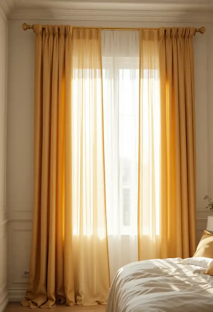 Layer White Curtains with Sheer Gold Panels