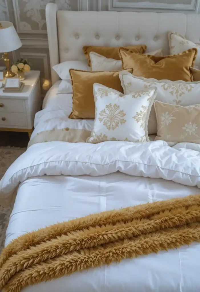 Layer White and Gold Bedding