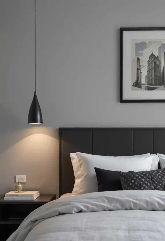 Matte Black Pendant Lights Over Nightstands