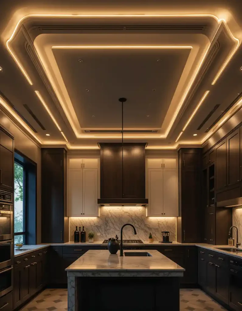 Rope Lighting Around Ceiling Trims 