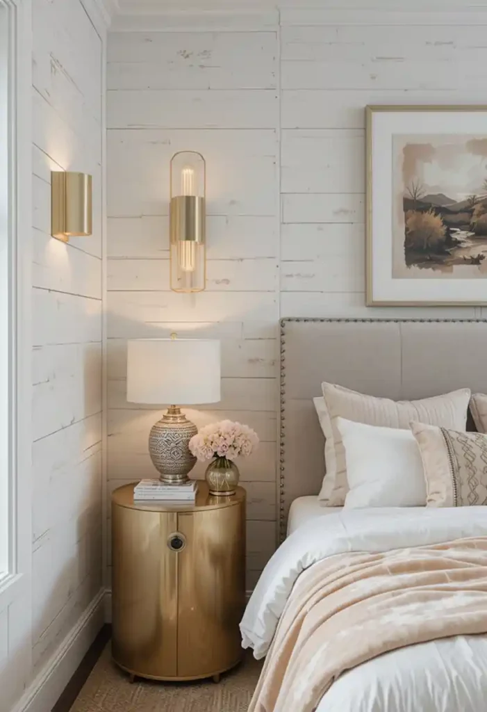 . Textured White Walls + Gold Accents