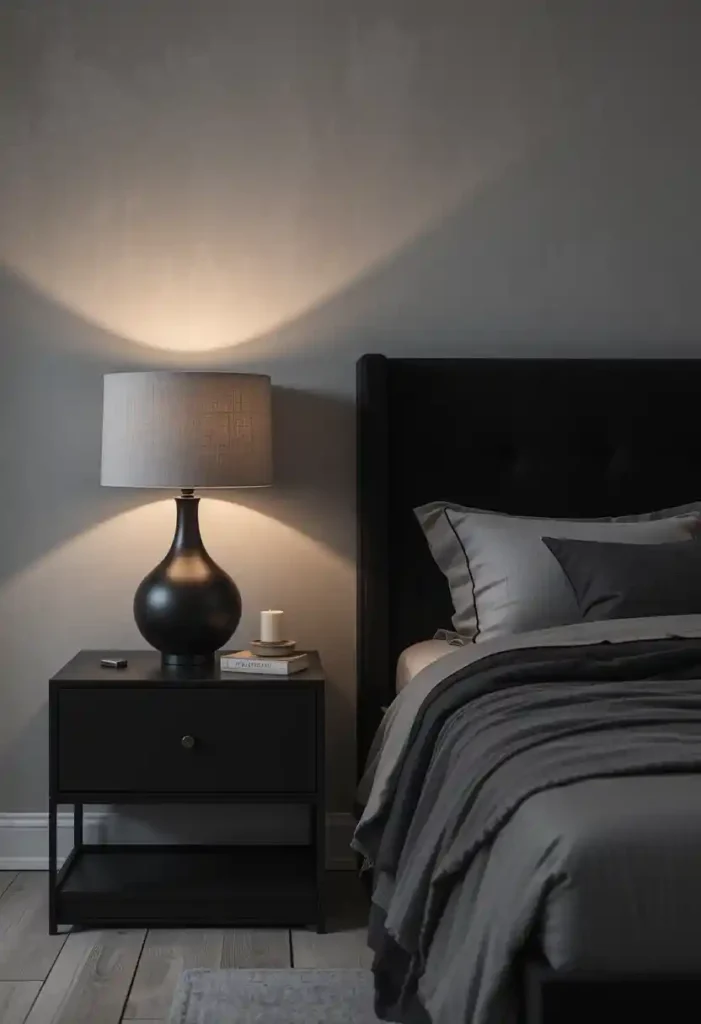 Use Black Bedside Lamps with Grey Lampshades