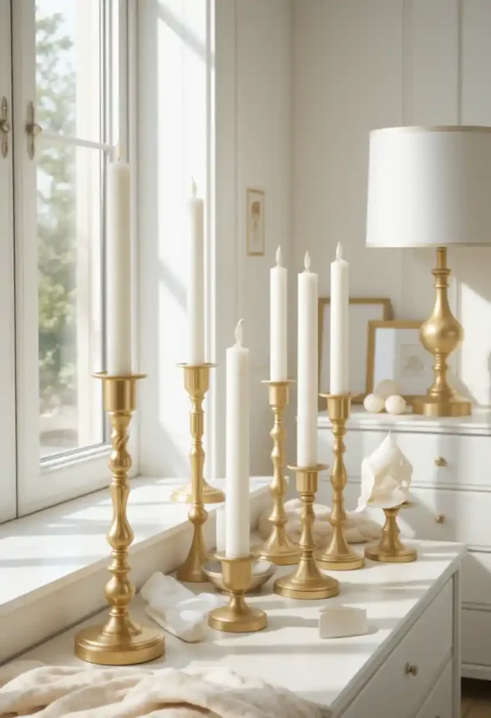 Use Gold Candle Holders and White Candles