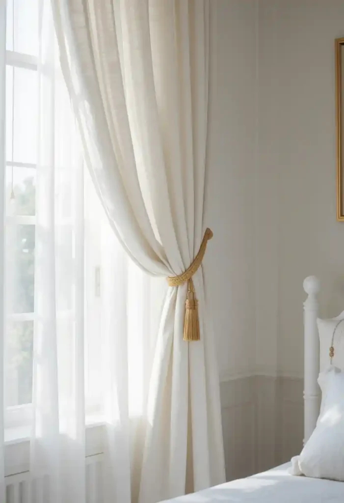White Curtains with Gold Tiebacks