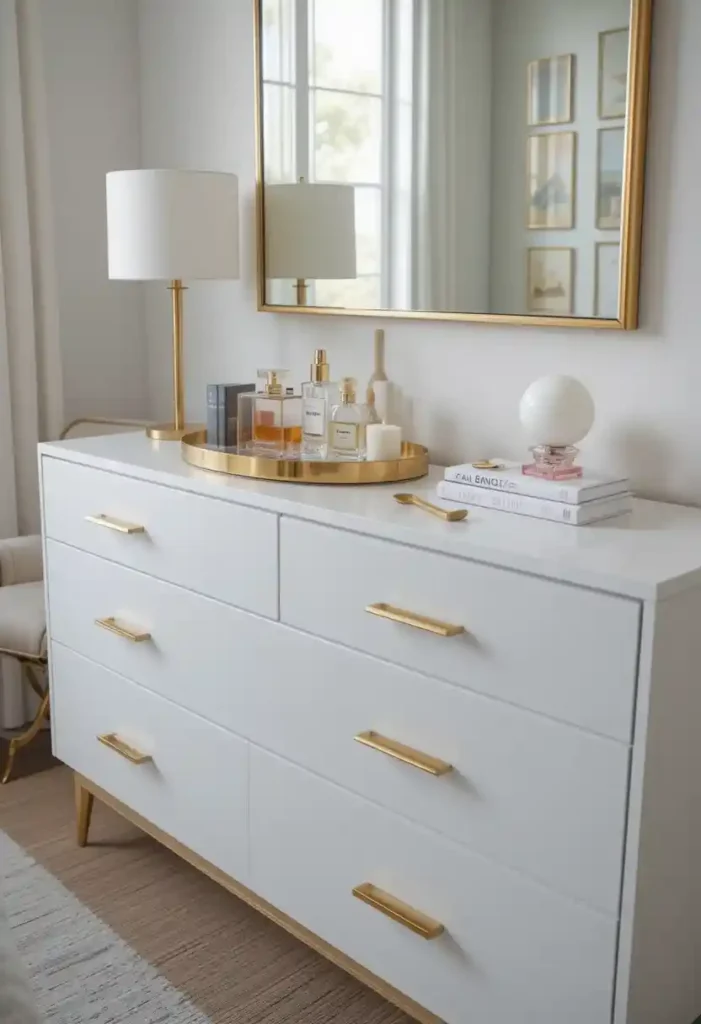White Dresser with Gold Hardware
