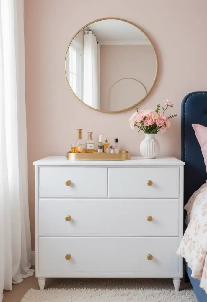 White Dresser with Gold Hardware