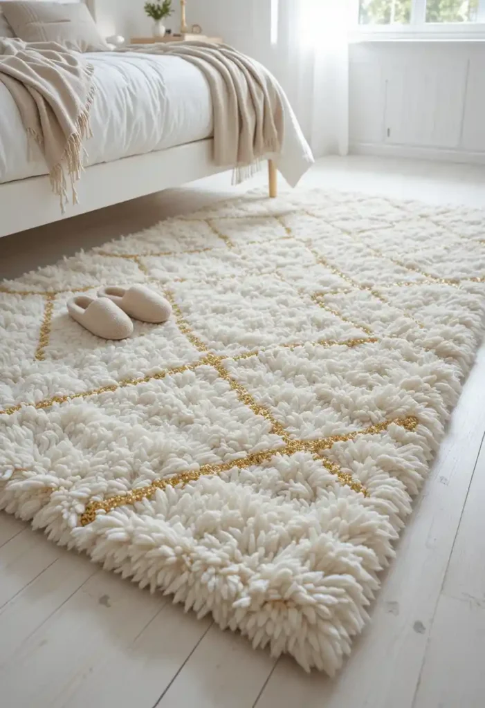 White Rugs with Gold Thread Detailing