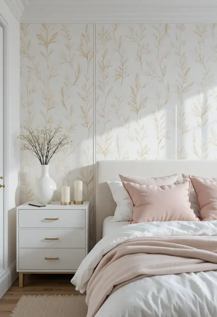 White Wallpaper with Gold Foil Details