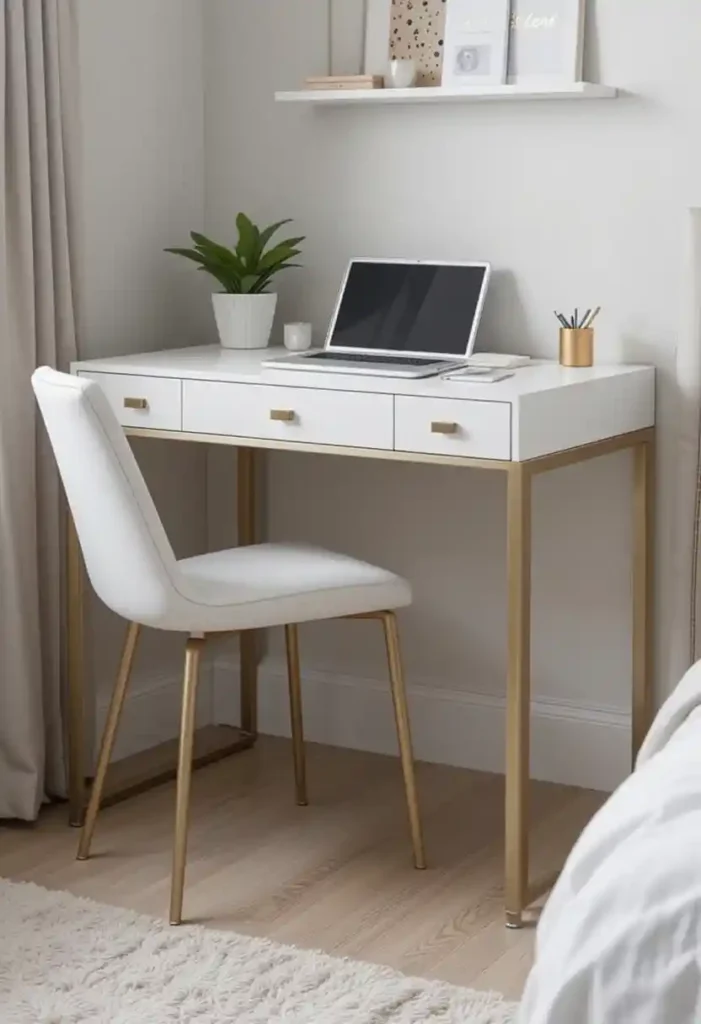White and Gold Desk for Your Bedroom Workspace