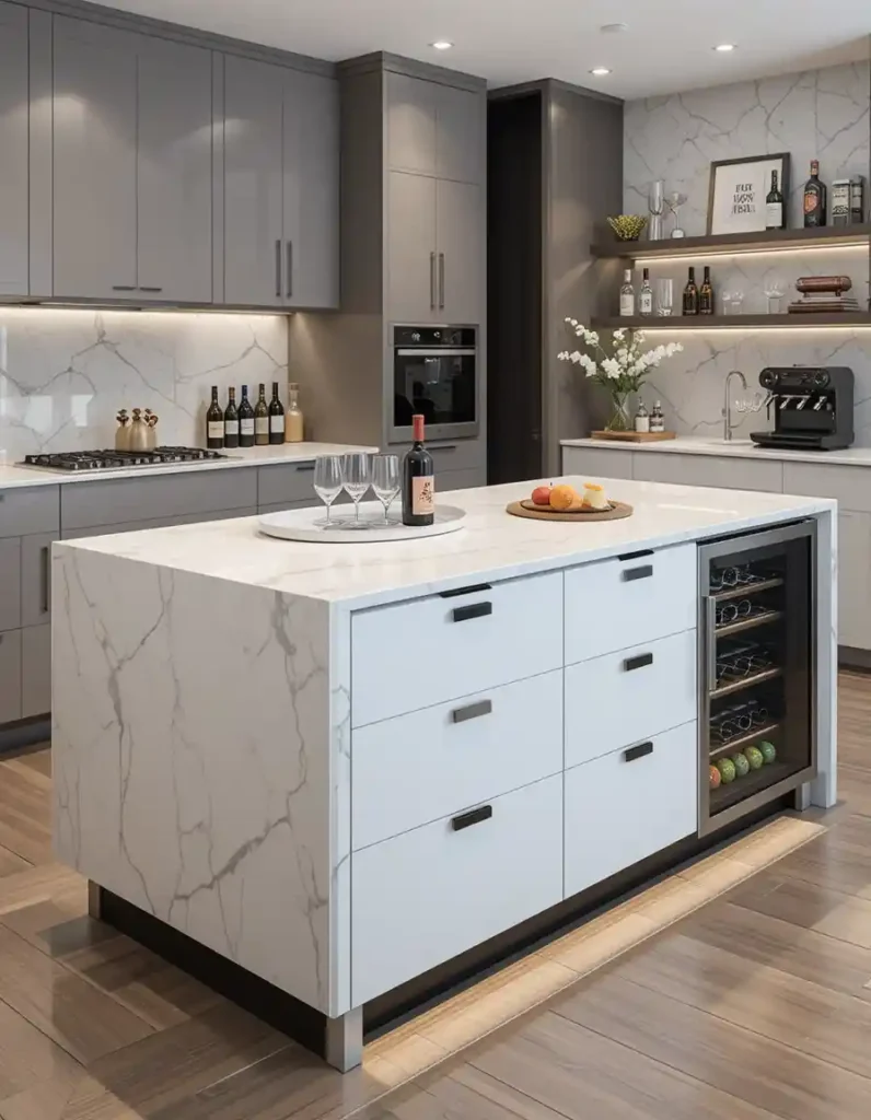 Wine Fridge or Mini Bar Built Into the Island