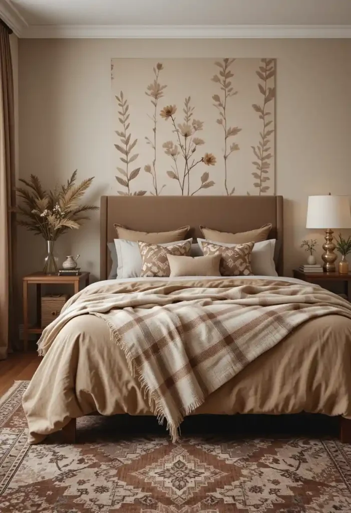 Add Brown-Based Patterns for Personality (How to Mix Shades of Brown for a Layered Bedroom Look