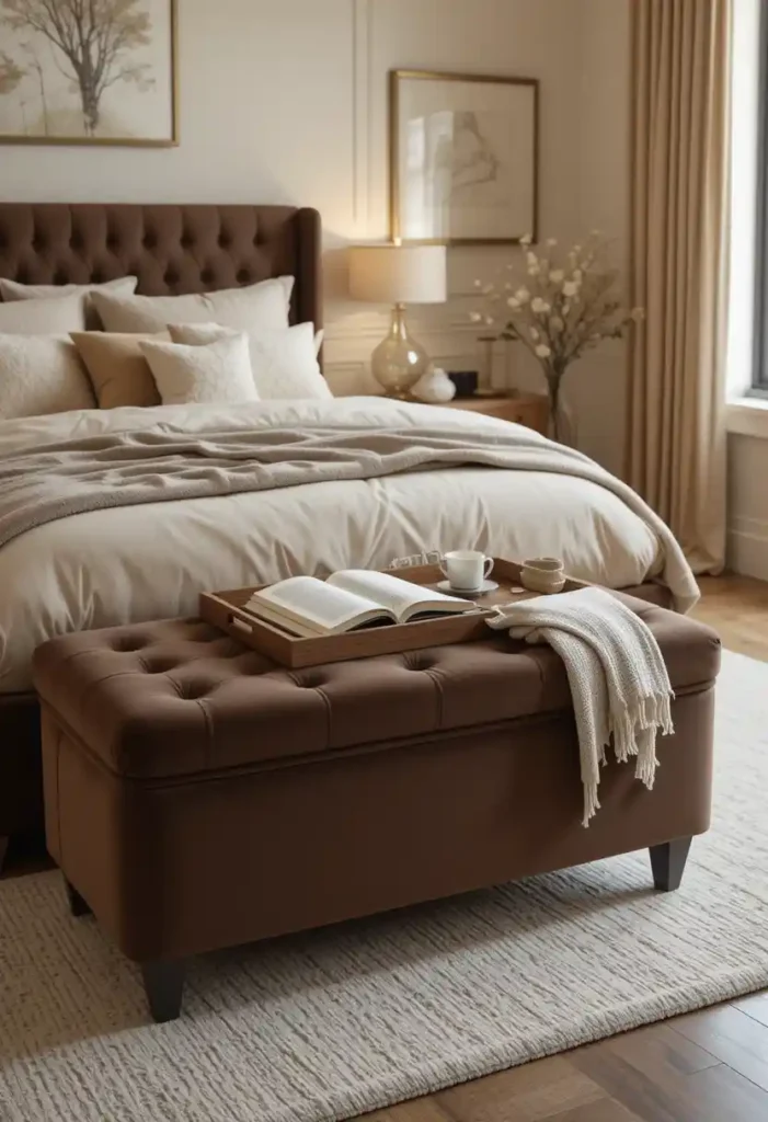 Add a Brown Bench or Ottoman for Function + Flair