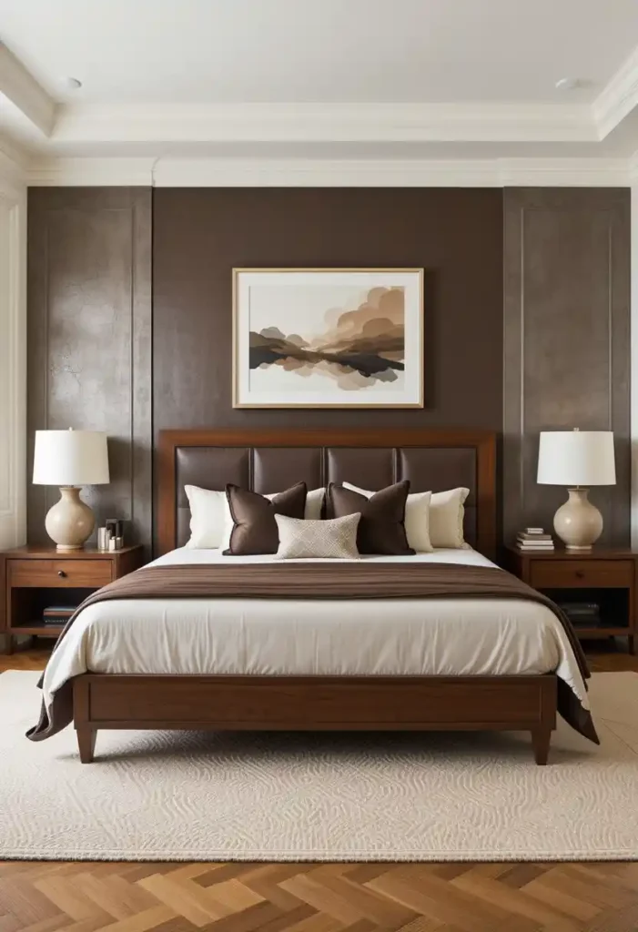 Add a Brown Feature Wall with Wallpaper or Paneling