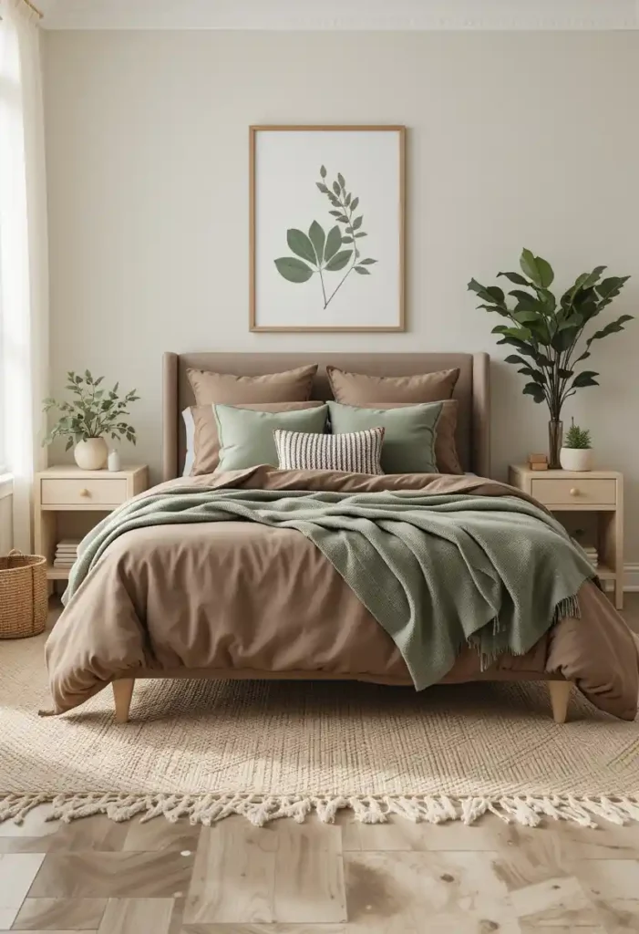 Mix Brown with Sage Green ( Brown Bedroom Decor