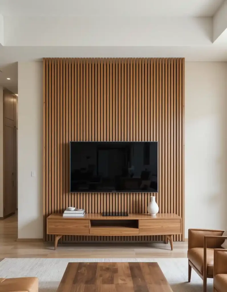 Mount the TV on a Wooden Panel or Slat Wall