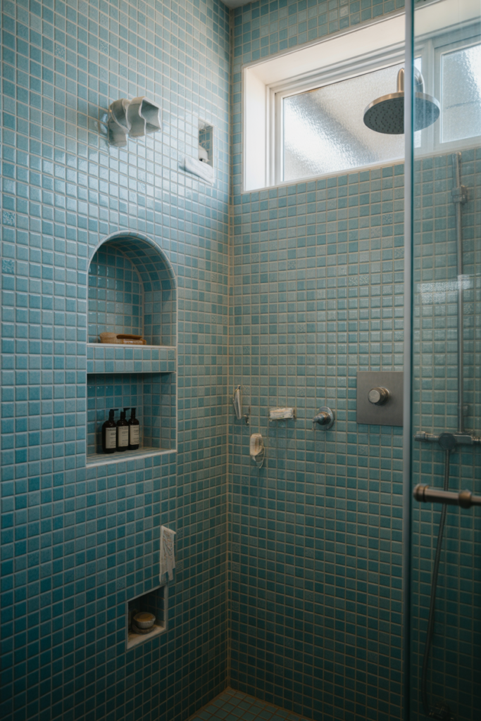 Blue Mosaic Tile Luxury Shower