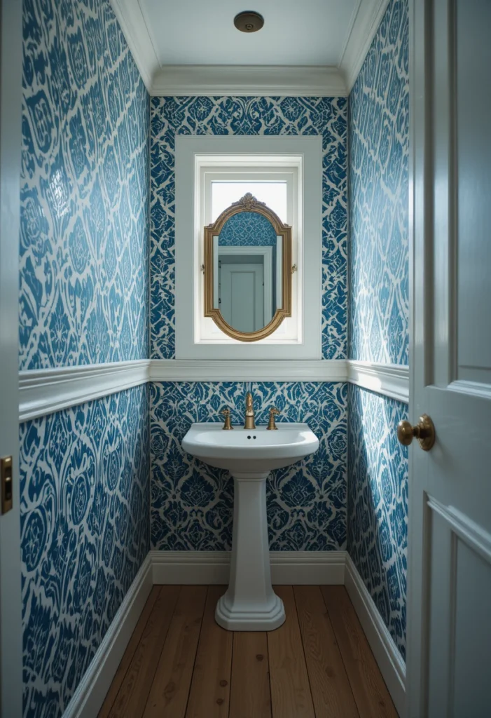 Blue and White Patterned Wallpaper